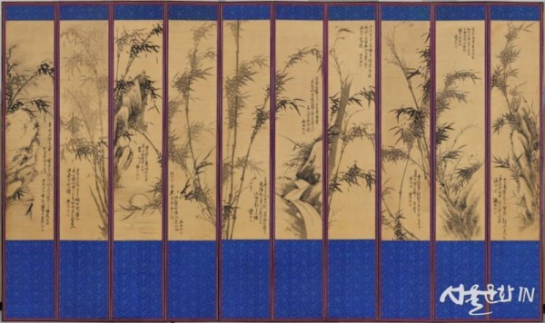 김규진(1868~1933), 대나무 바위 그림 병풍 (죽석도병), 20세기 초 01.jpg